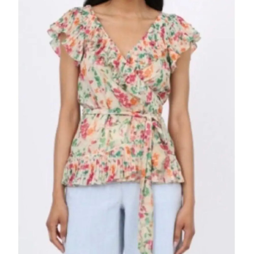 Diane Von Furstenberg Rosita Floral Shimmer Wrap Blouse
